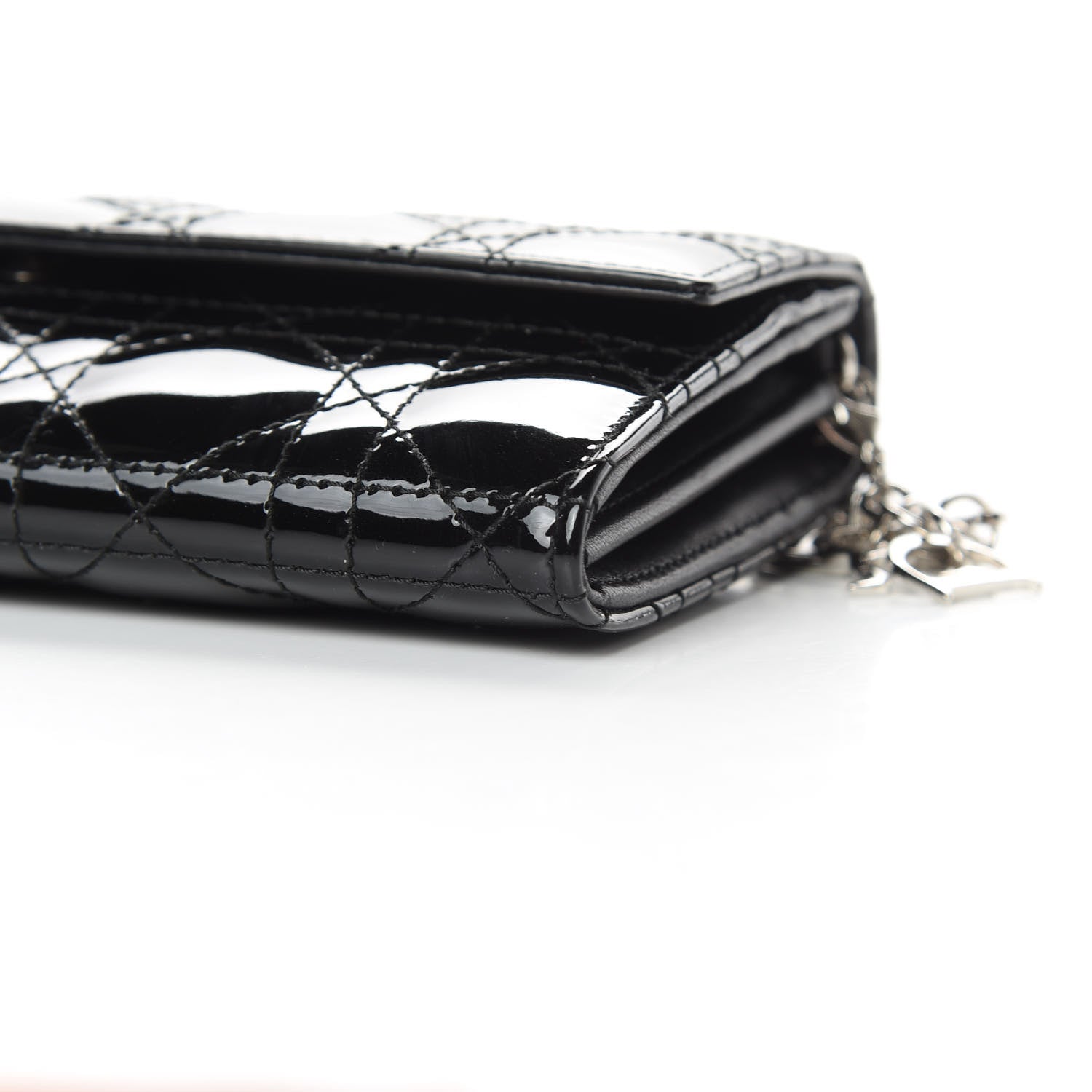 Christian Dior Patent Cannage Lady Dior Rendezvous Wallet On Chain Black 10 of 10
