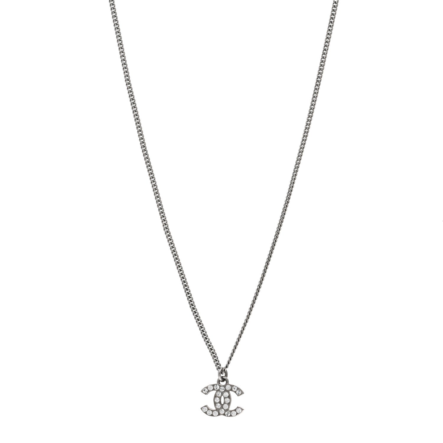 Chanel Crystal Timeless CC Necklace Silver 1 of 6