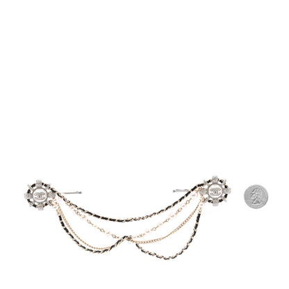 Chanel Metal Pearl Strass CC Chain Hair Clip Silver Black Pearly White 2 of 3