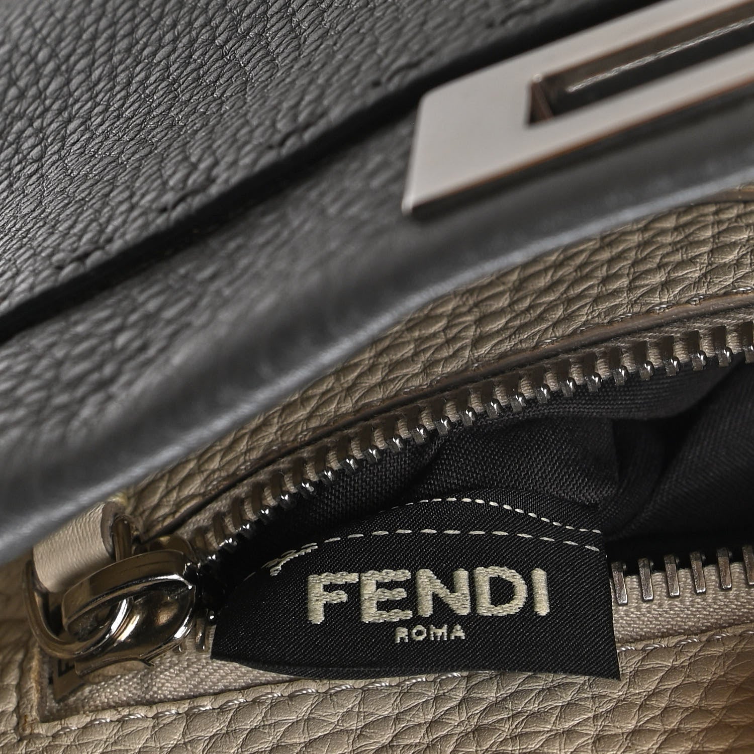 Fendi Cuoio Romano Selleria Bi-Color Medium Peekaboo Iconic Satchel Asfalto Latte 7 of 18