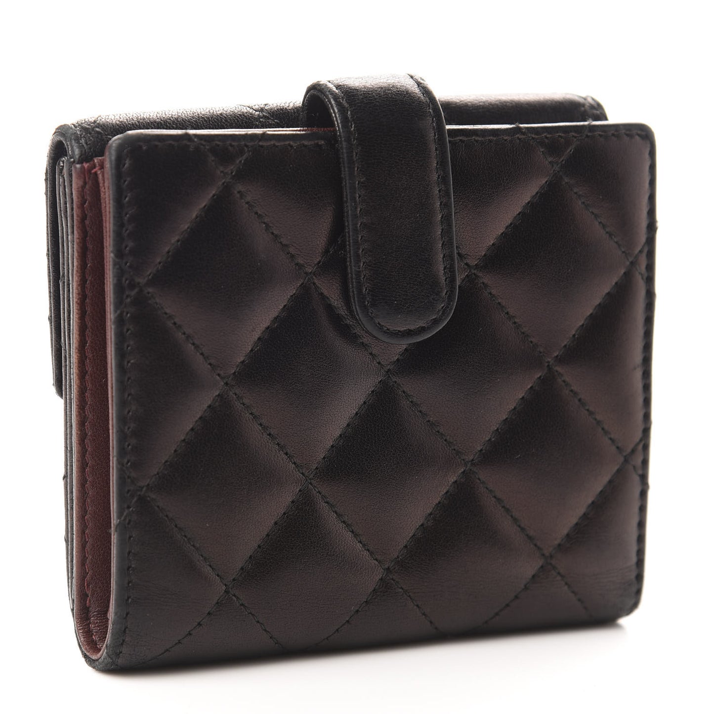 Lambskin Quilted Compact French Flap Wallet Black