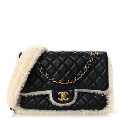 Chanel Lambskin Shearling Large CC Flap Bag Black White 1 of 12