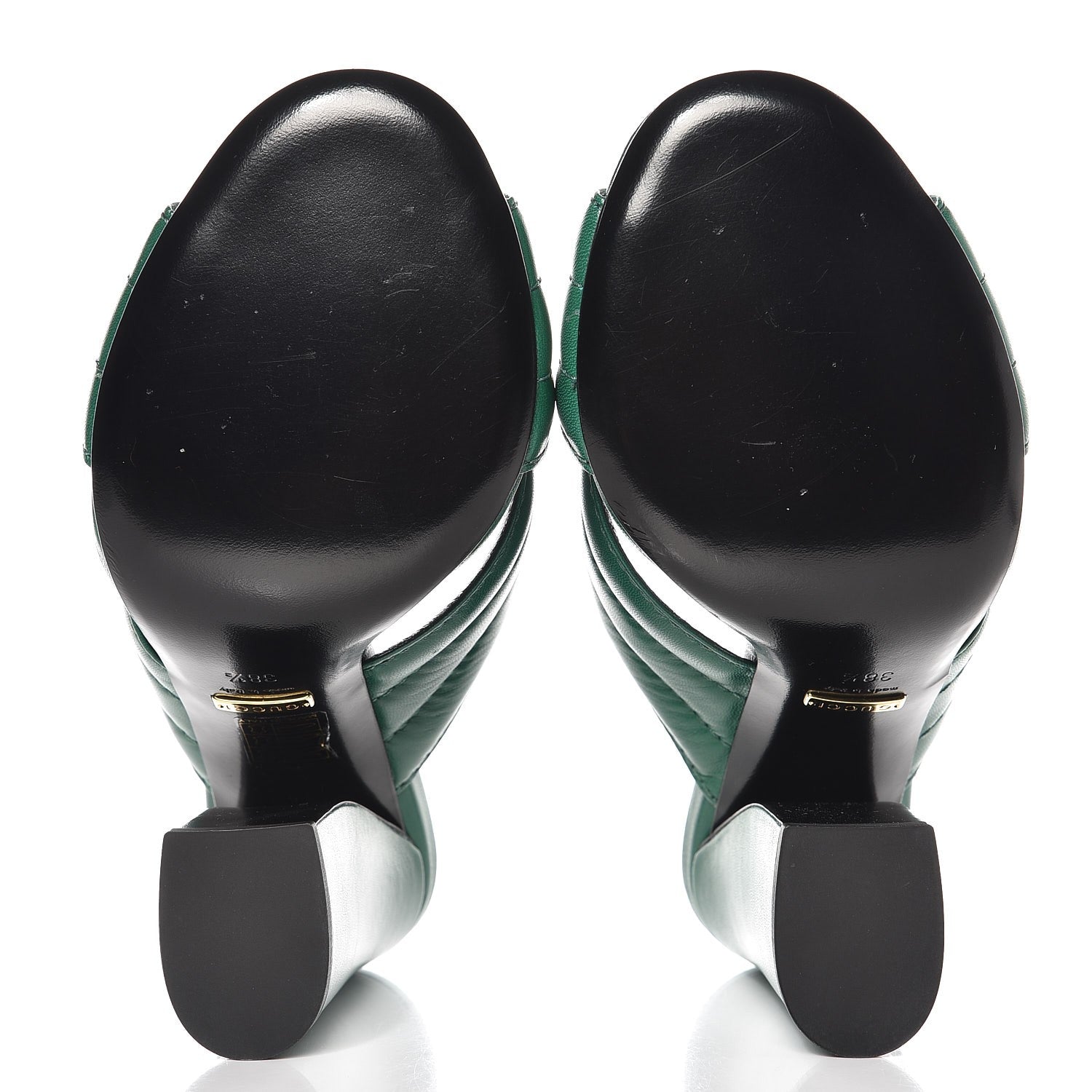 Gucci Malaga Kid Webby Crossover High Heel Slide Sandals 38.5 Emerald 5 of 10
