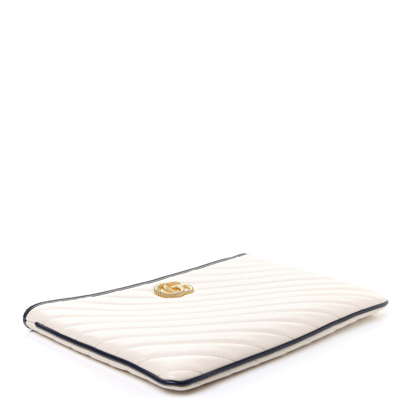 Vintage Effect Calfskin Matelasse Diagonal Torchon GG Marmont Zip Pouch Mystic White Blue Agata