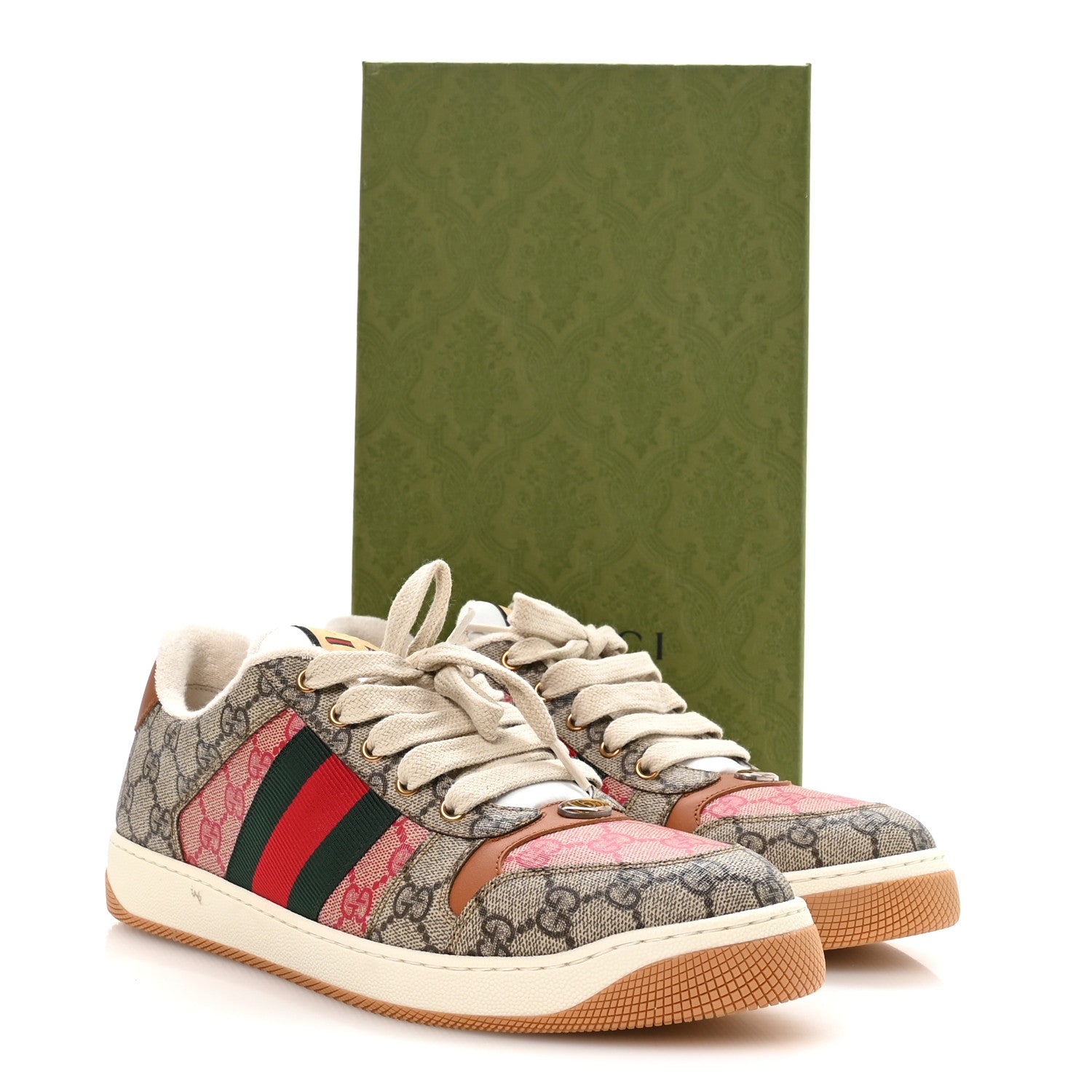 Gucci GG Supreme Monogram Harness Calfskin Web Mens Screener Sneakers 10.5 Beige Ebony Rosso Harness Brown 9 of 10