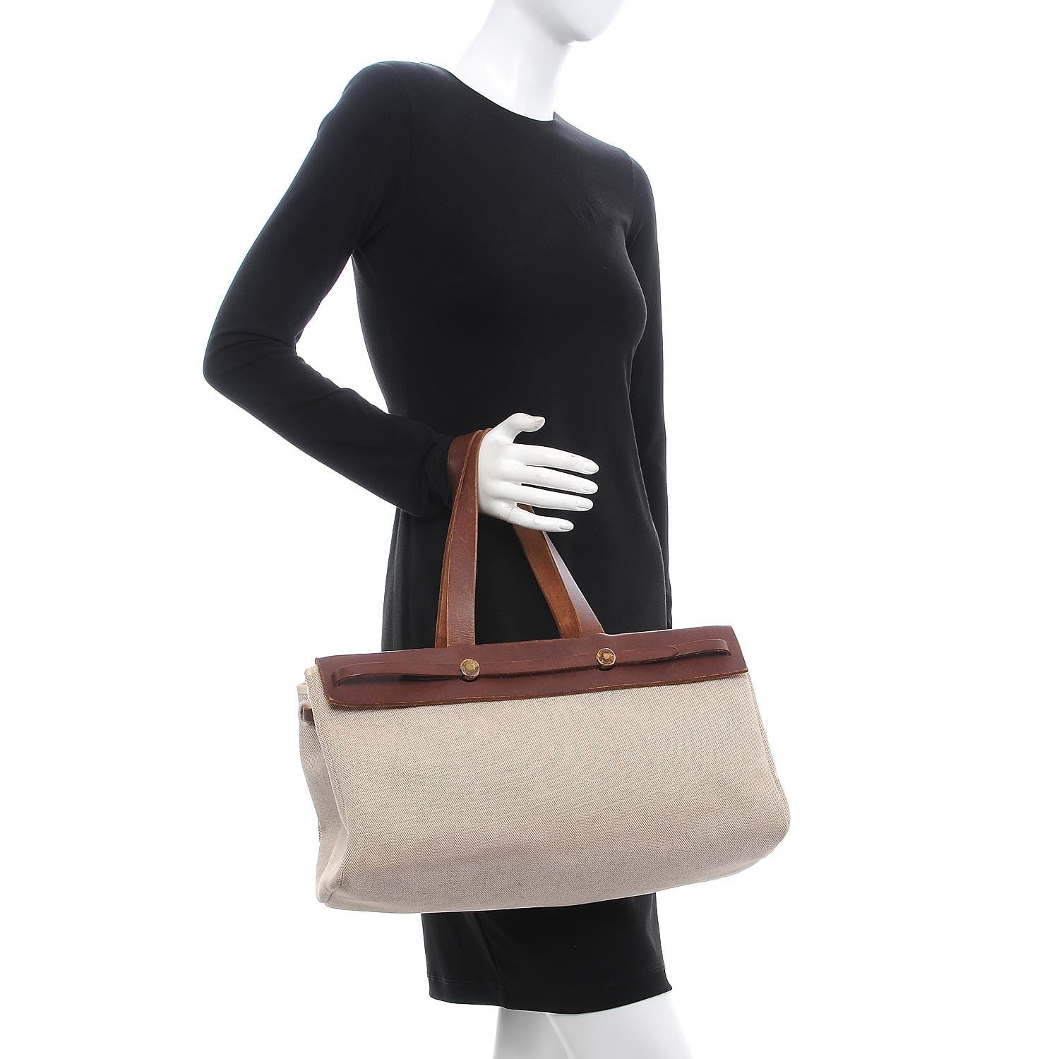 Hermes Toile Vache Calfskin Herbag Cabas Havane 2 of 15