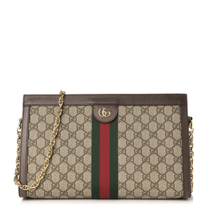 Gucci GG Supreme Monogram Web Medium Ophidia Chain Shoulder Bag Brown 1 of 11