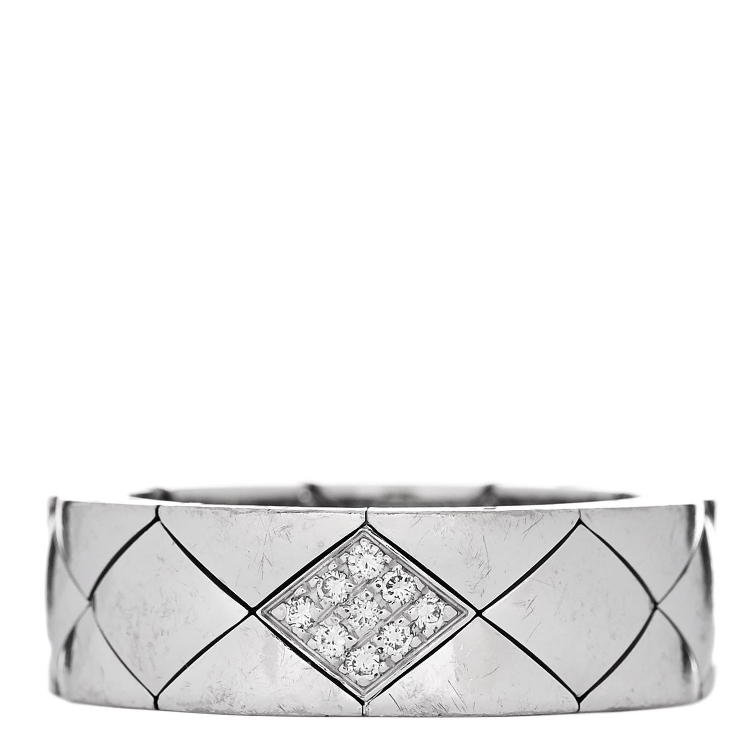 Chanel 18K White Gold Diamond Matelasse Ring 55 7.25 1 of 5