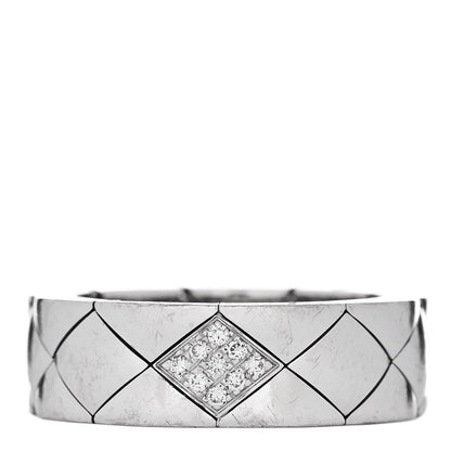 Chanel 18K White Gold Diamond Matelasse Ring 55 7.25 1 of 5