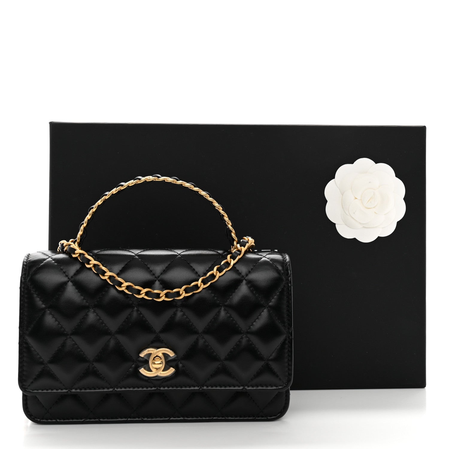Chanel Shiny Calfskin Quilted Metal Top Handle Wallet On Chain WOC Black 13 of 13