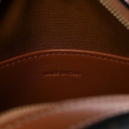 Celine Lambskin Triomphe Canvas Round Purse On Strap Black Tan 7 of 10