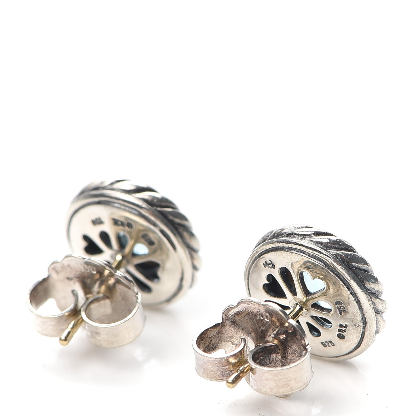 Sterling Silver 18K Yellow Gold Blue Topaz Cookie Cable Earrings