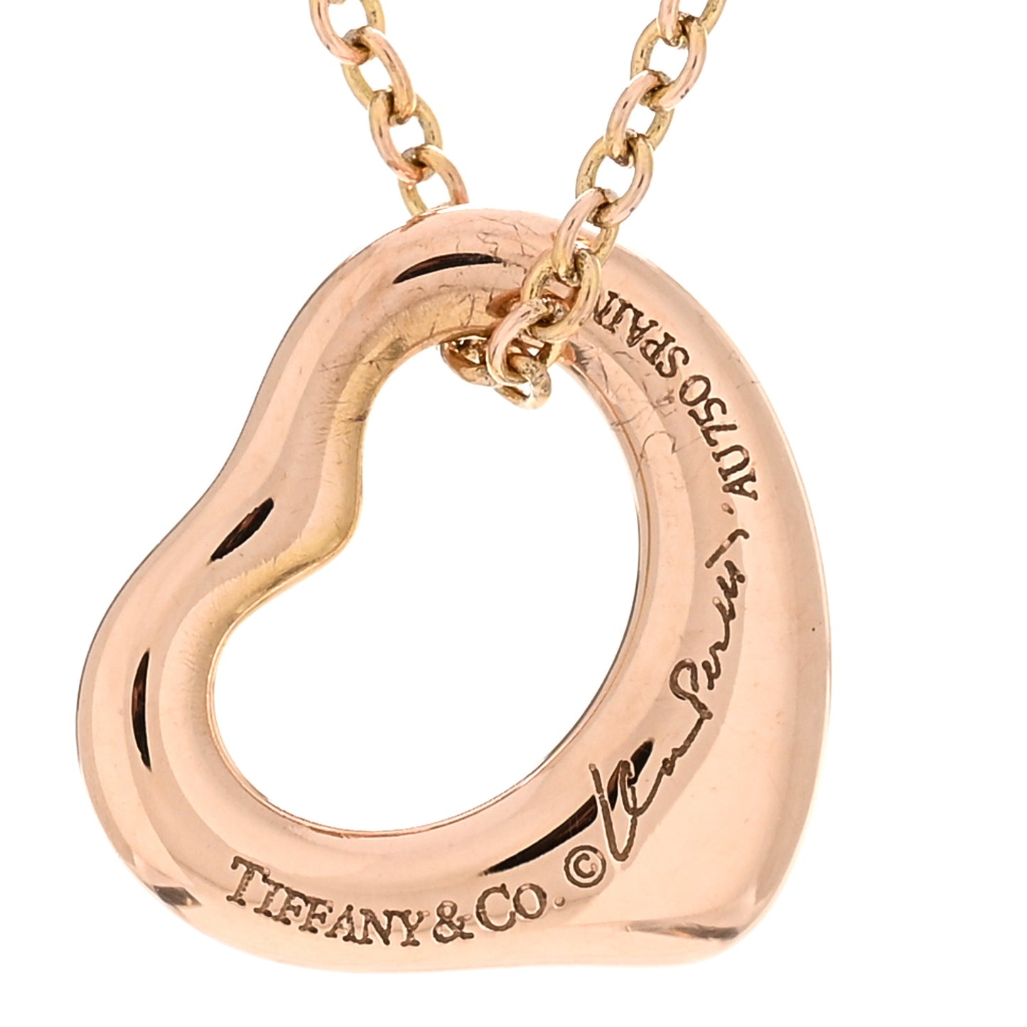 18K Rose Gold 11mm Elsa Peretti Open Heart Pendant Necklace