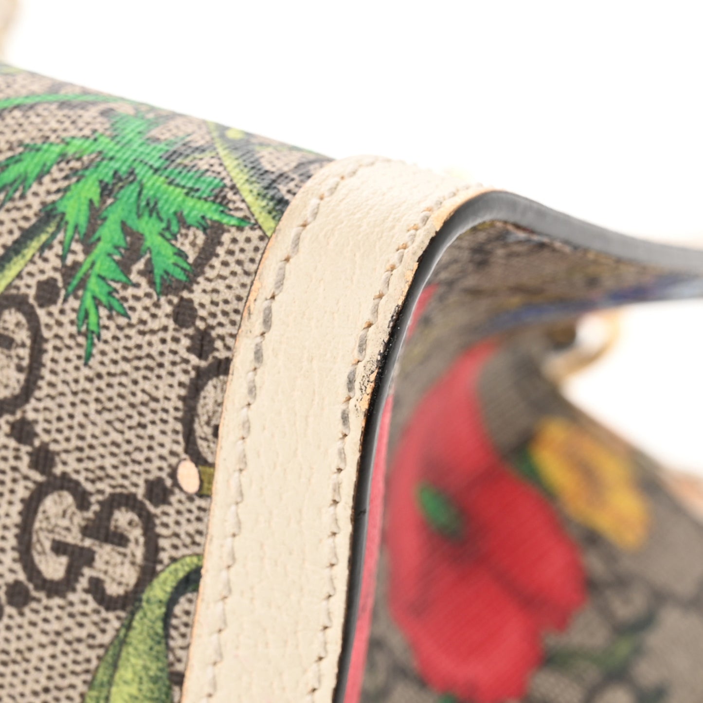 GG Supreme Monogram Flora Textured Calfskin Small Padlock Tote Beige Ebony Multicolor Mystic White