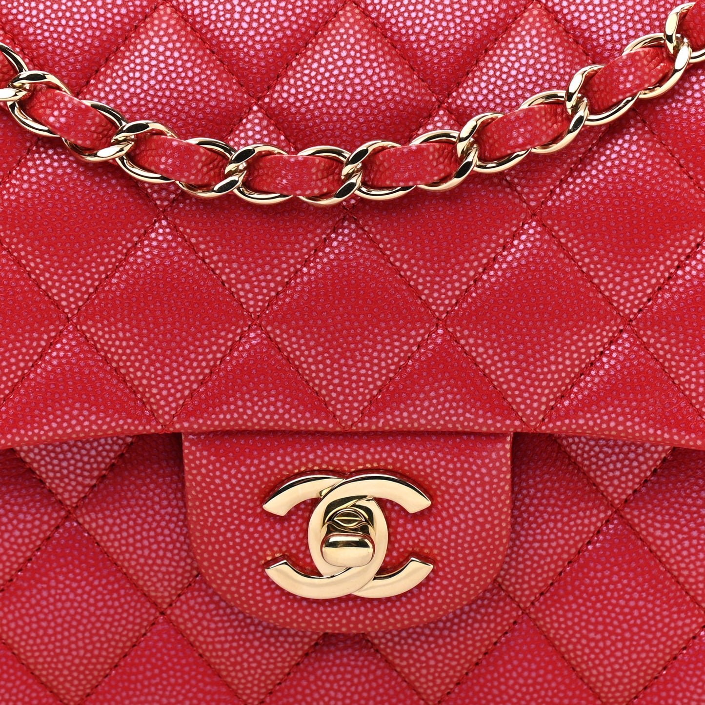 Iridescent Caviar Quilted Medium Double Flap Red