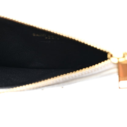 Saint Laurent Grain De Poudre Matelasse Chevron Monogram Fragments Zippered Card Case Crema Soft 5 of 8