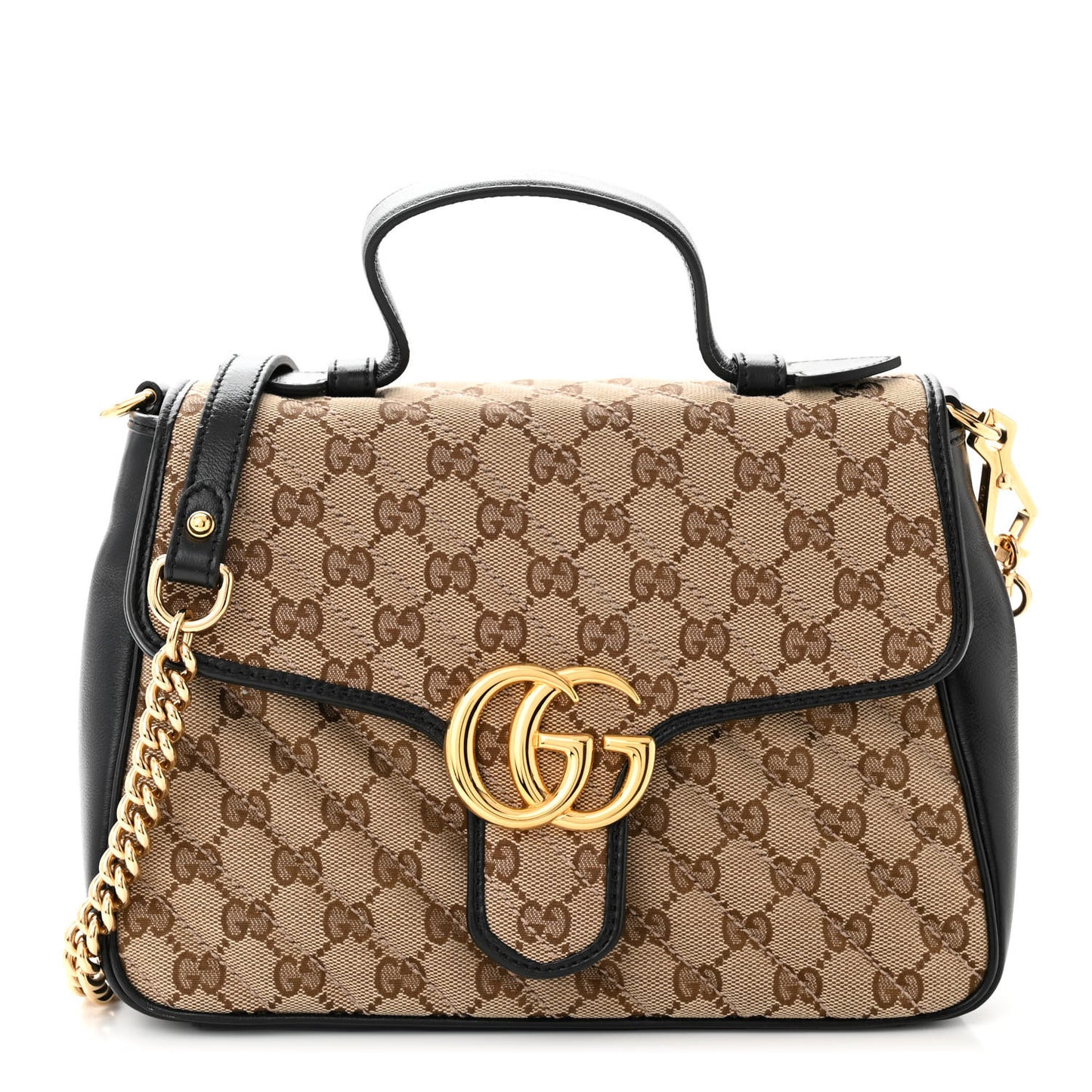 Monogram Azalea Calfskin Matelasse Diagonal Small GG Marmont Top Handle Shoulder Bag Beige Ebony Black