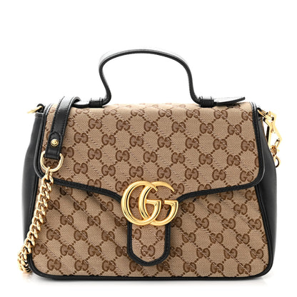 Gucci Monogram Azalea Calfskin Matelasse Diagonal Small GG Marmont Top Handle Shoulder Bag Beige Ebony Black 1 of 10
