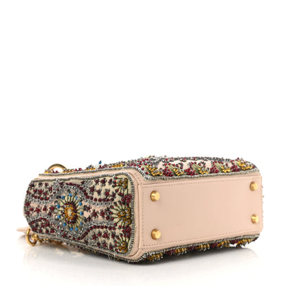 Christian Dior Calfskin Beaded Mini Lady Dior Beige Multicolor 4 of 11