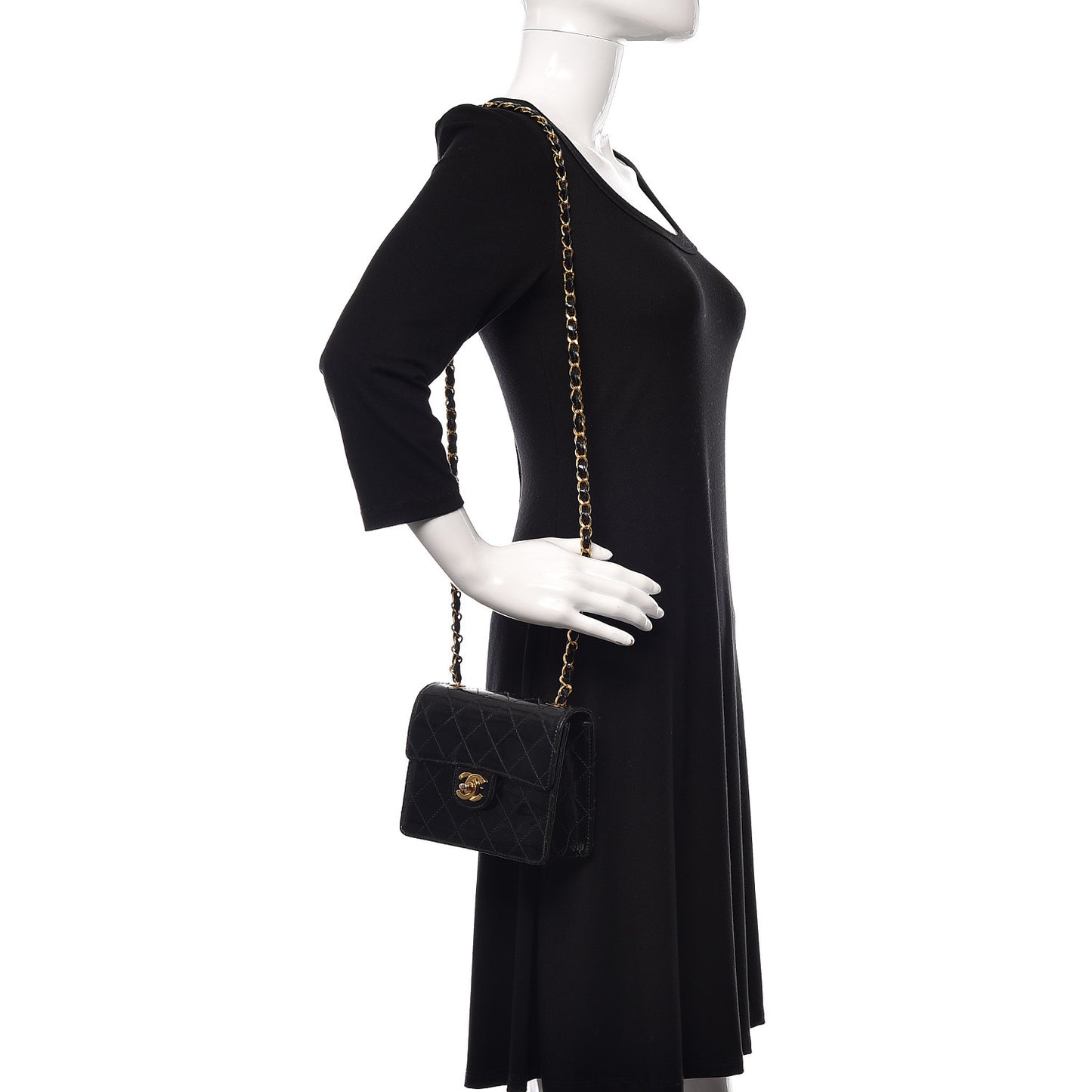 Glazed Calfskin Quilted Mini Square Flap Black