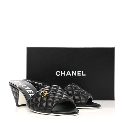 Chanel Lambskin Quilted Textured CC Mules 41 Black 9 of 9