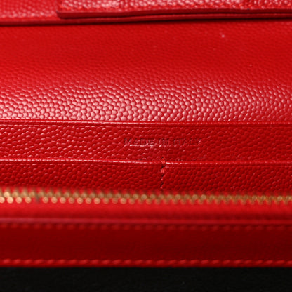 Saint Laurent Grain De Poudre Matelasse Chevron Monogram Chain Wallet Red 6 of 9
