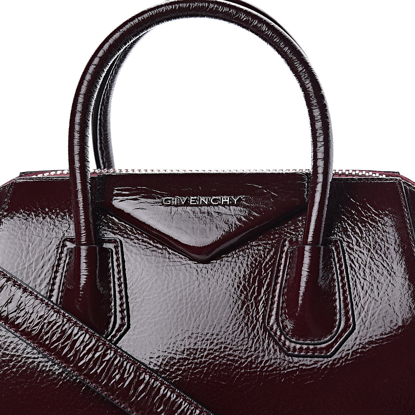 Crinkled Patent Deerskin Small Antigona Aubergine