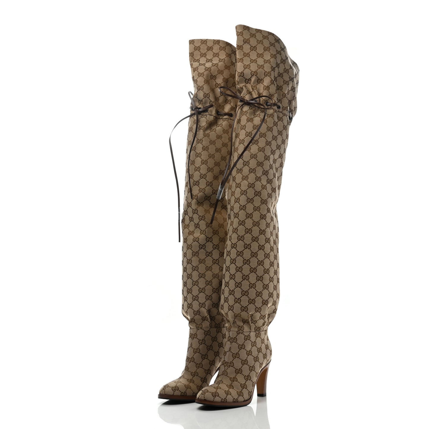 Monogram Over The Knee Boots 36 Beige Ebony