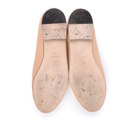 Chanel Lambskin Cap Toe CC Ballerina Flats 36.5 Beige Black 10 of 13