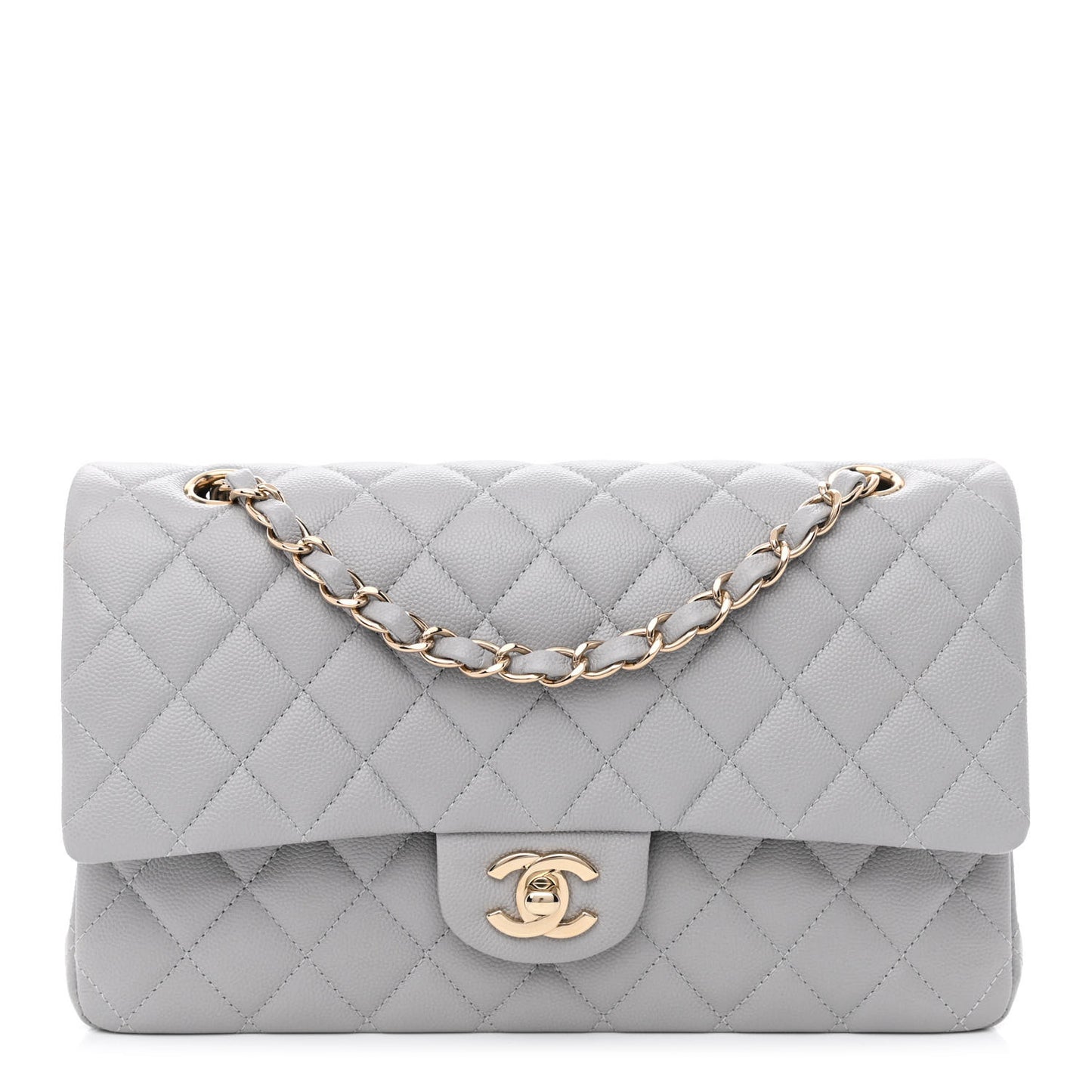 Caviar Quilted Medium Double Flap Grey
