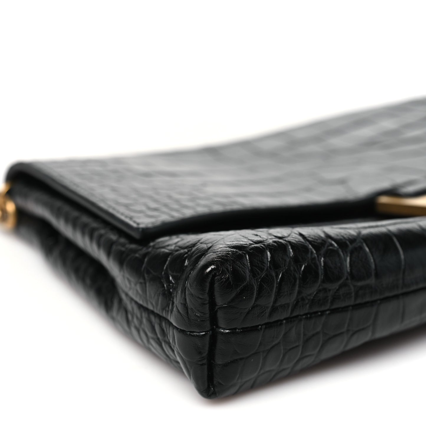 Calfskin Crocodile Embossed Medium Crush Pochette Clutch Black