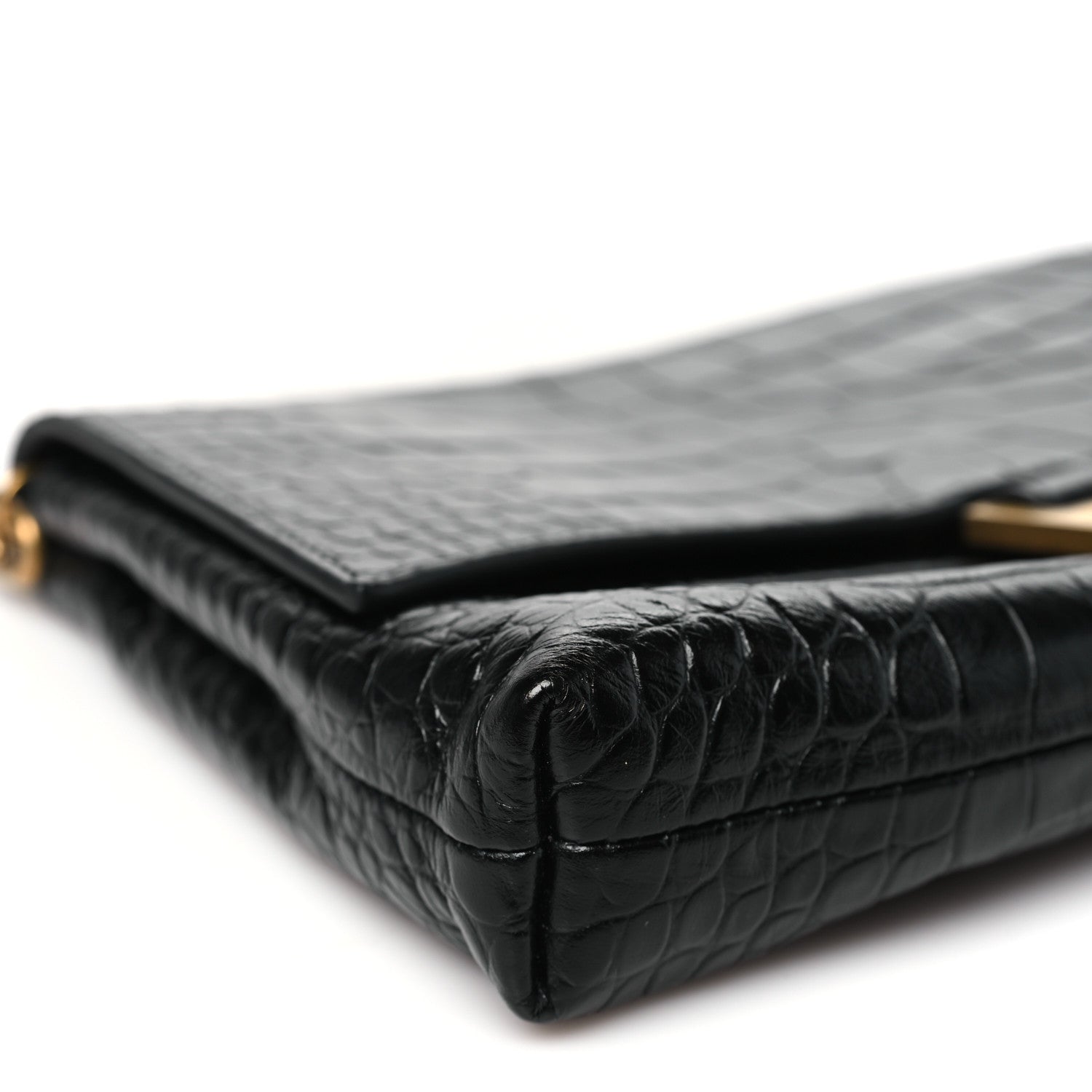 Balenciaga Calfskin Crocodile Embossed Medium Crush Pochette Clutch Black 9 of 10