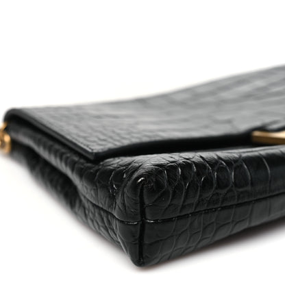 Balenciaga Calfskin Crocodile Embossed Medium Crush Pochette Clutch Black 9 of 10