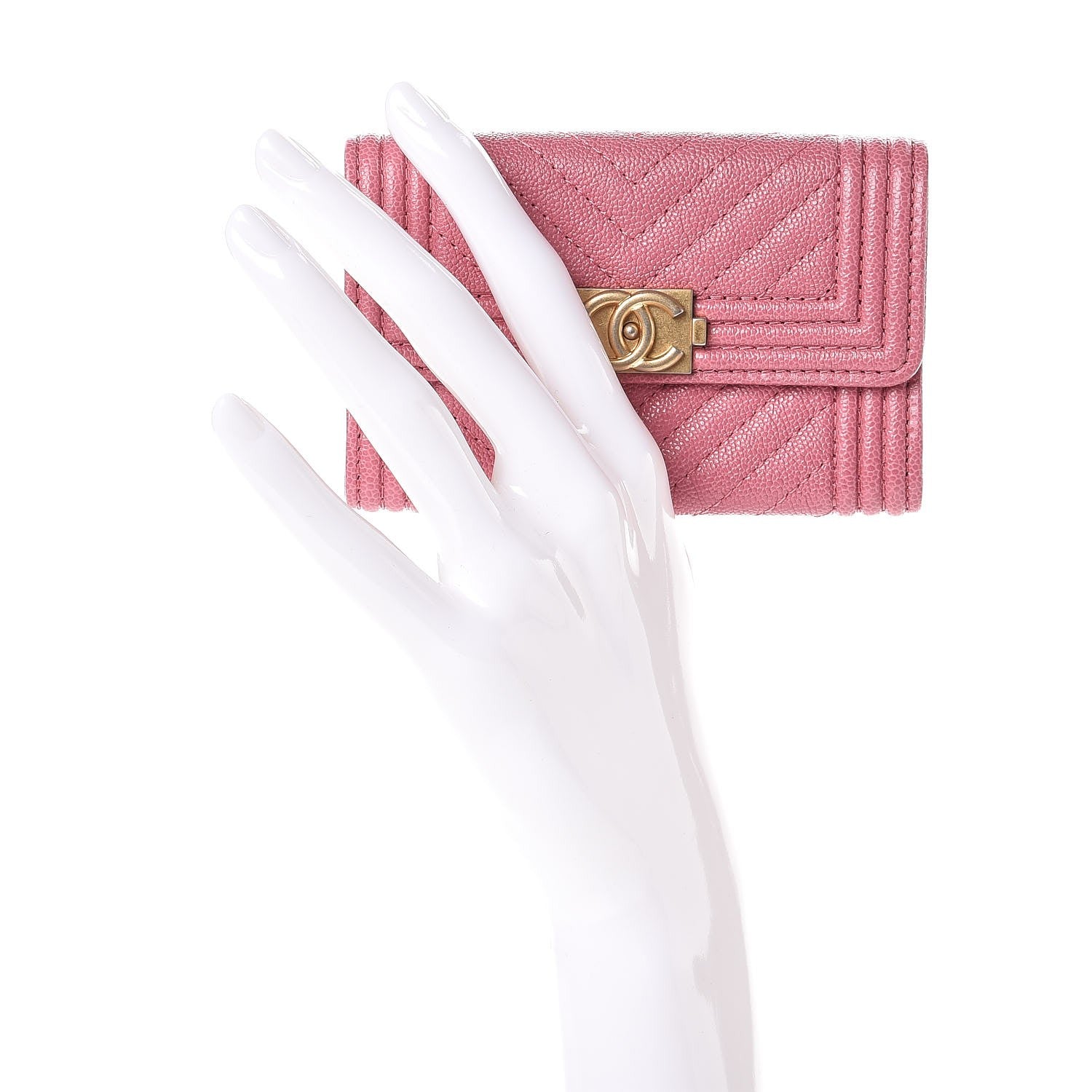 Chanel Caviar Chevron Quilted Boy Card Holder Wallet Dark Pink 3 of 17