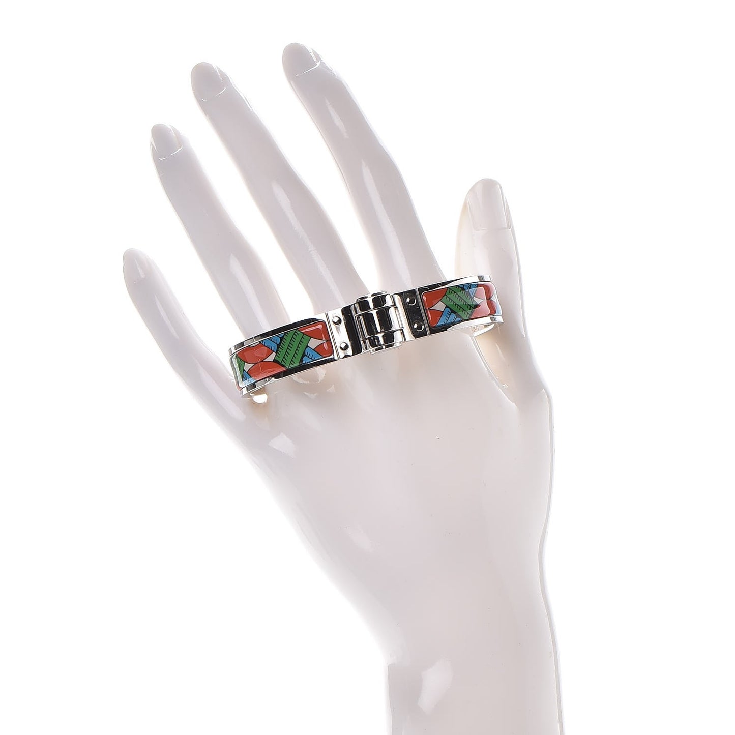Enamel Printed Narrow Balades Equestres Folk Hinged Bracelet M