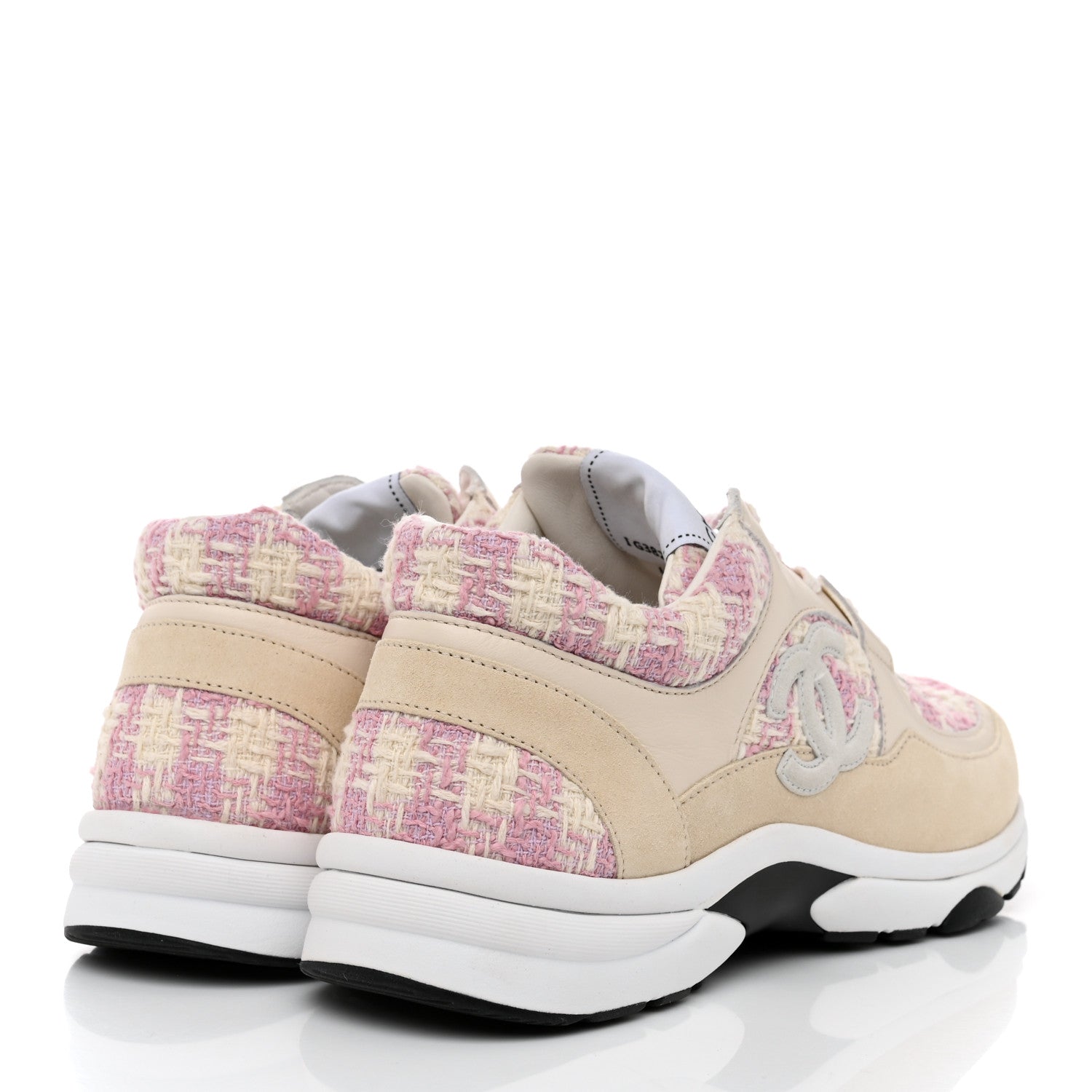 Chanel Tweed Suede Calfskin Womens CC Sneakers 39.5 Pink Ecru 4 of 9