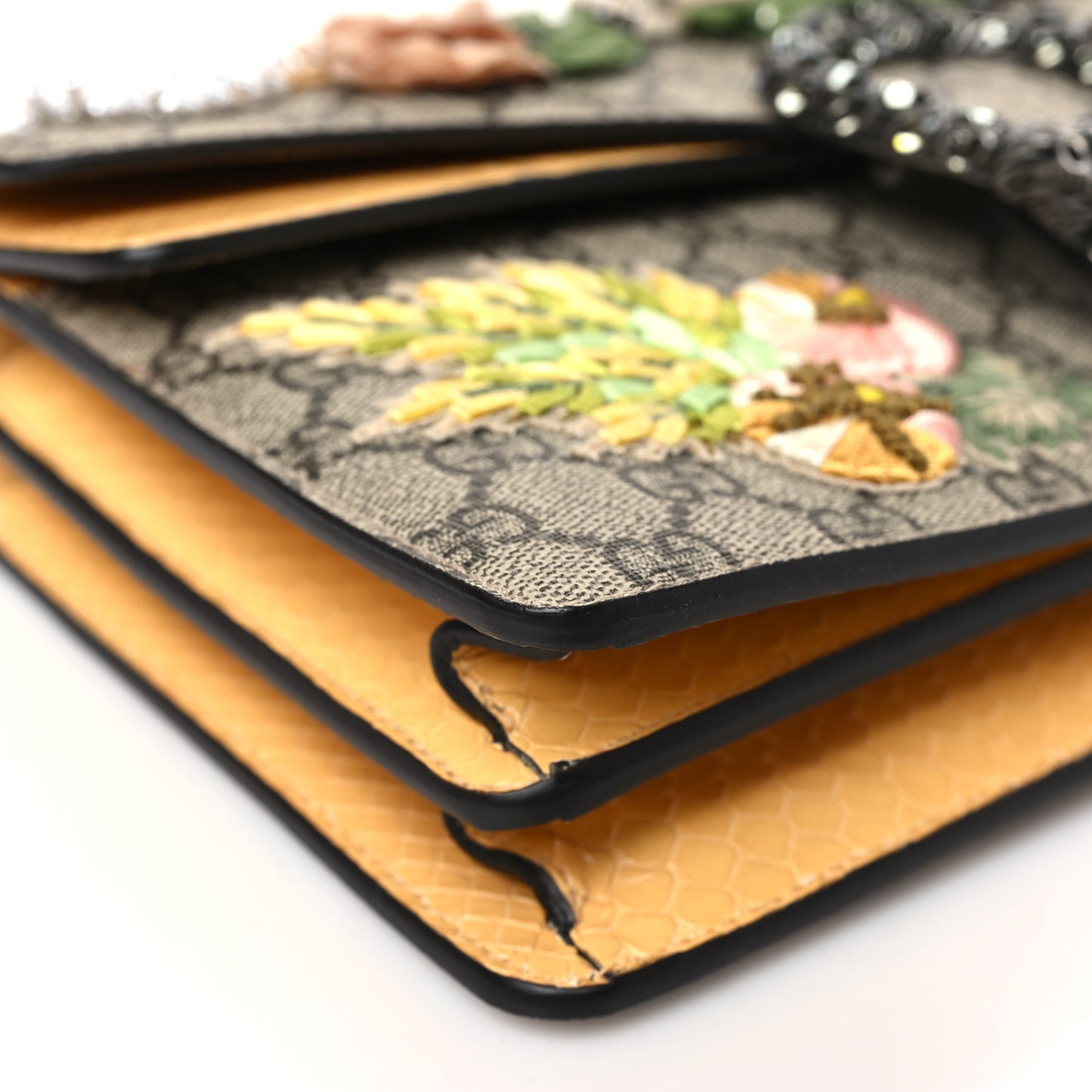 GG Supreme Monogram Snakeskin Flower Embroidered Medium Dionysus Shoulder Bag Beige Yellow