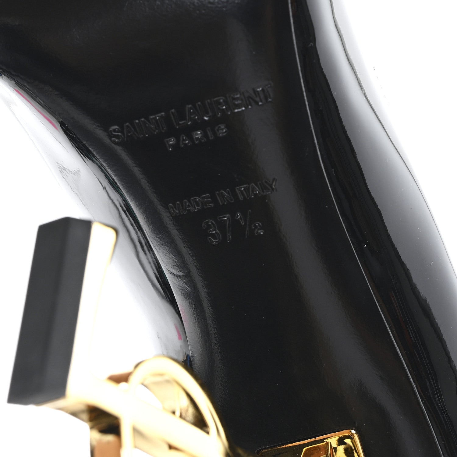 Saint Laurent Vernice Chiffon Opyum 110 Pumps  37.5 Black Gold 7 of 11