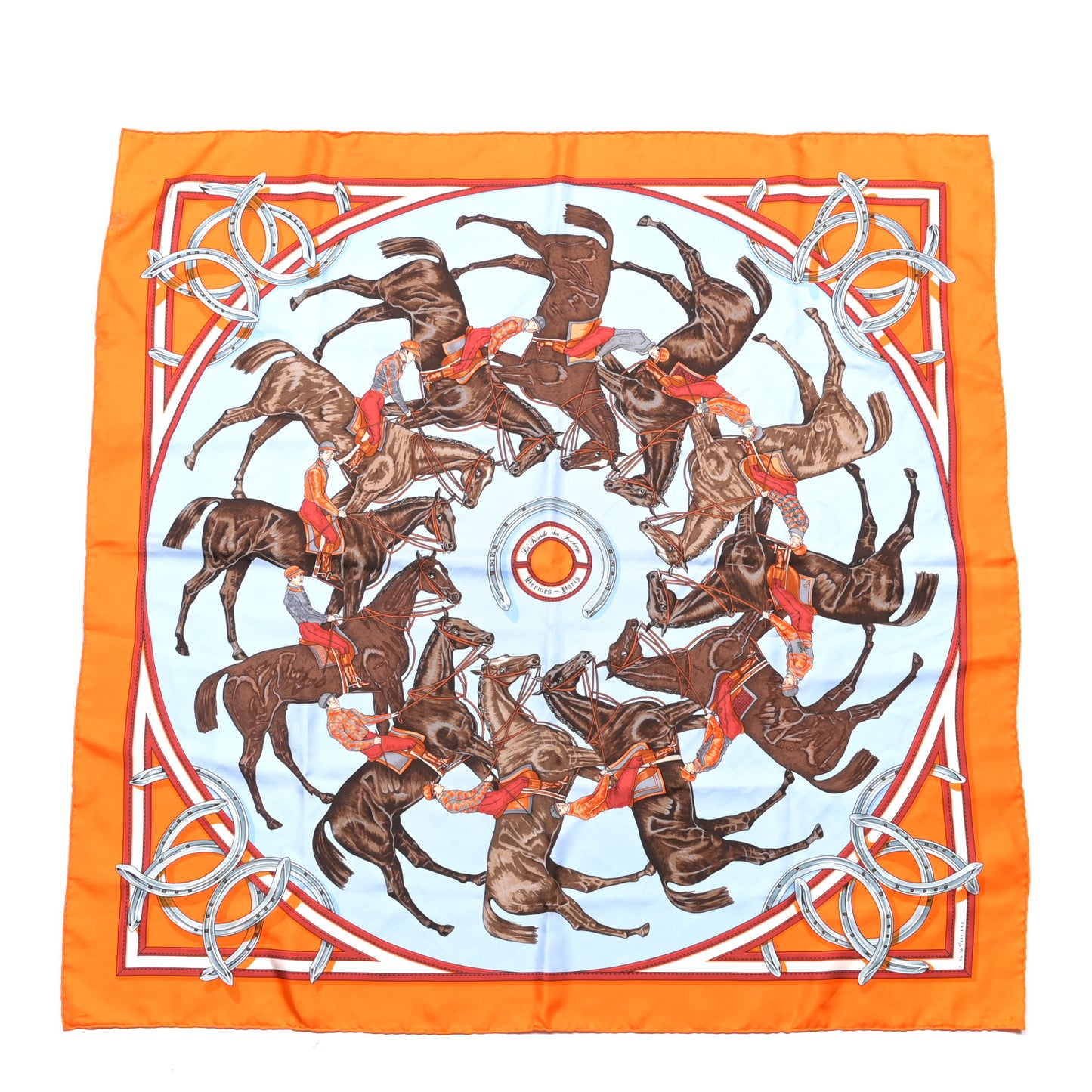 Silk La Ronde Des Jockeys Scarf 90 Orange Blue