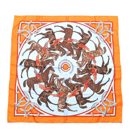 Hermes Silk La Ronde Des Jockeys Scarf 90 Orange Blue 1 of 5