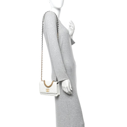 Chanel Shiny Crumpled Calfskin Quilted Chanel 19 Wallet On Chain WOC White 2 of 11
