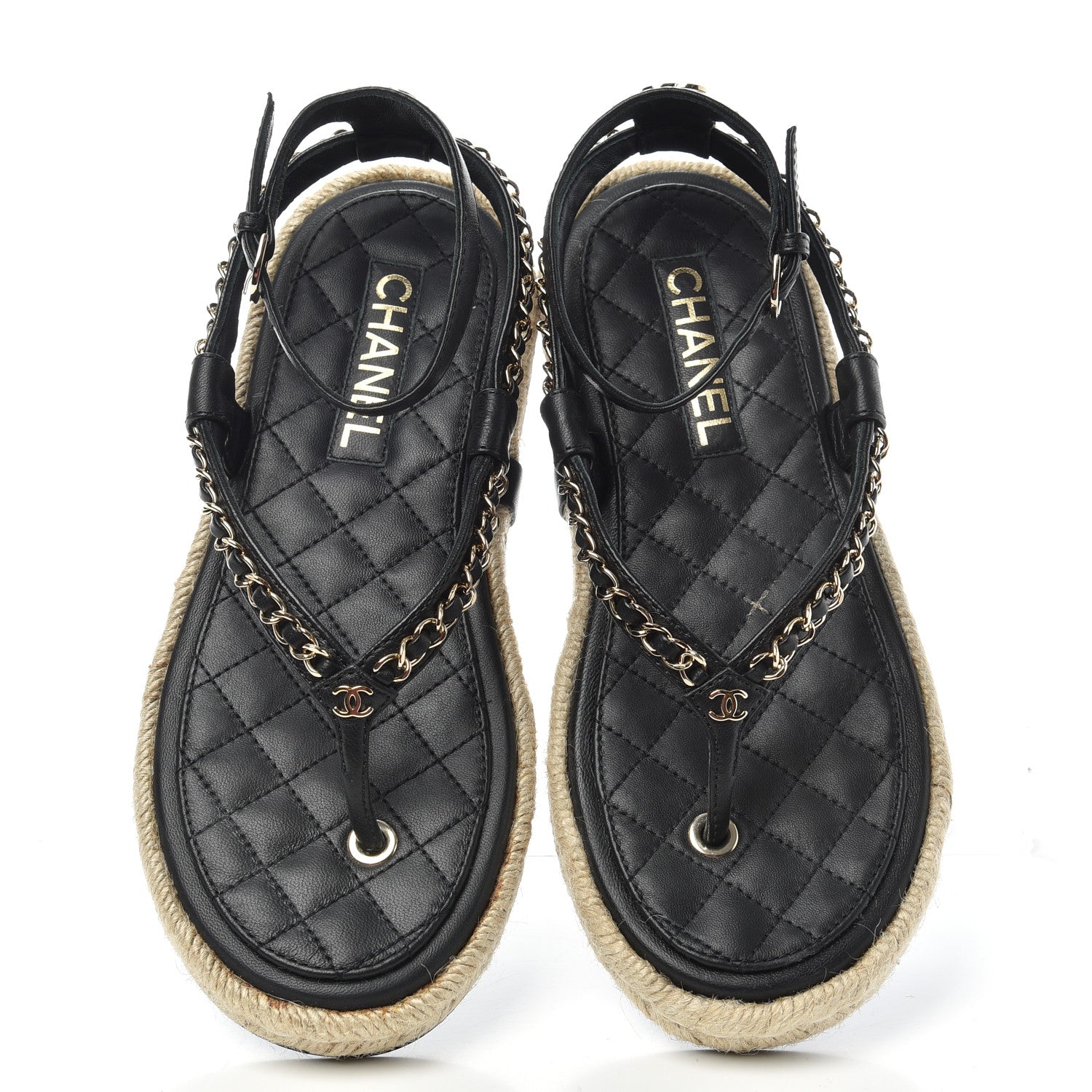 Chanel Lambskin Chain CC Thong Espadrille Sandals 38 Black 5 of 11