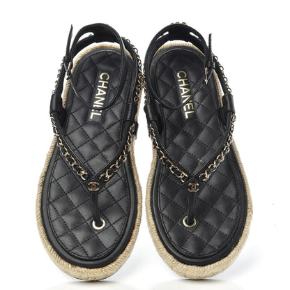 Chanel Lambskin Chain CC Thong Espadrille Sandals 38 Black 5 of 11