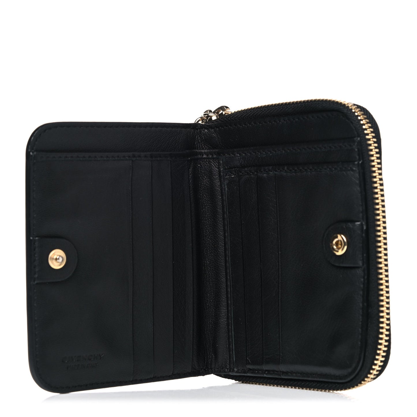 Lambskin Shark Lock Zip Around Compact Wallet Black