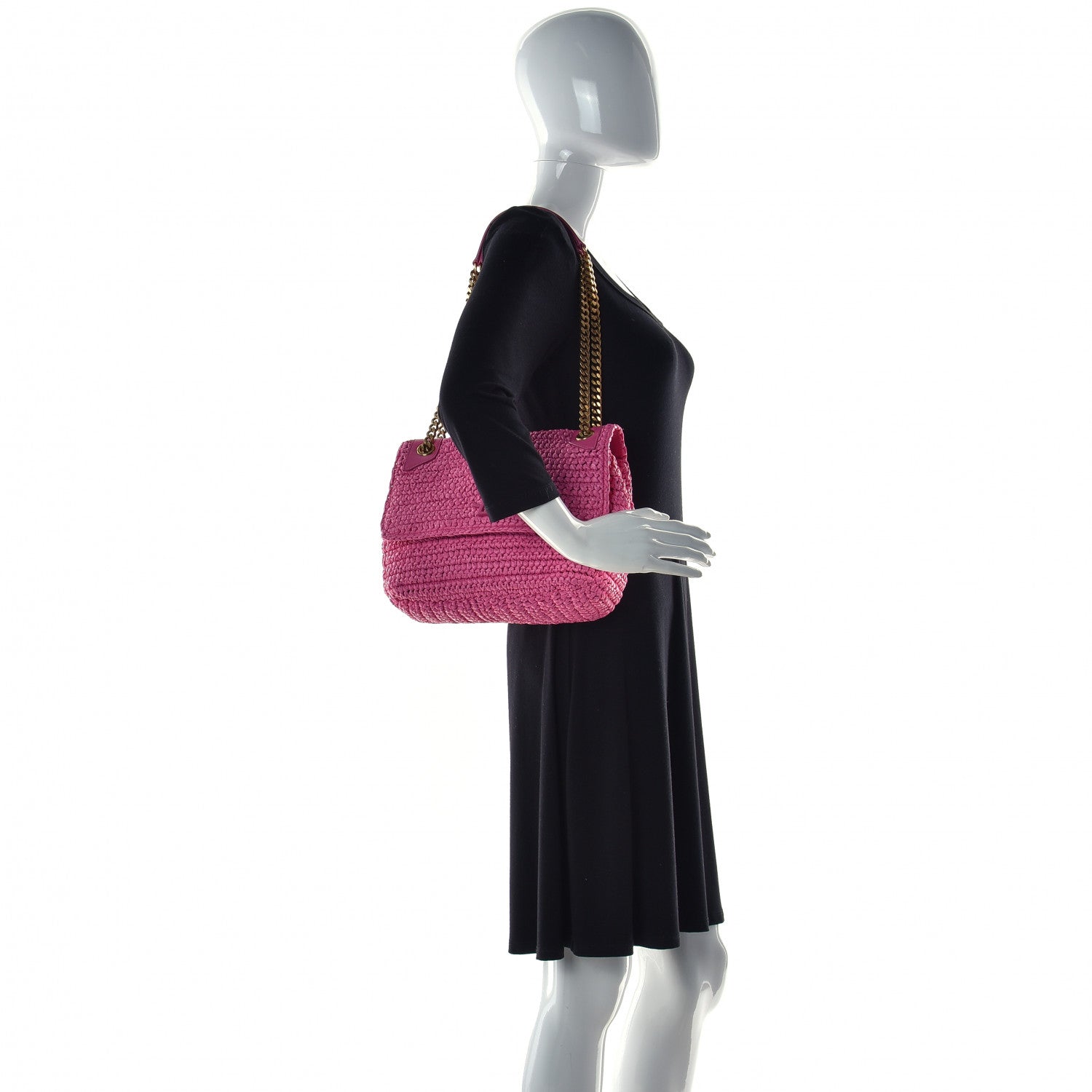 Saint Laurent Raffia Calfskin Monogram Medium Niki Chain Satchel Bright Pink 3 of 13