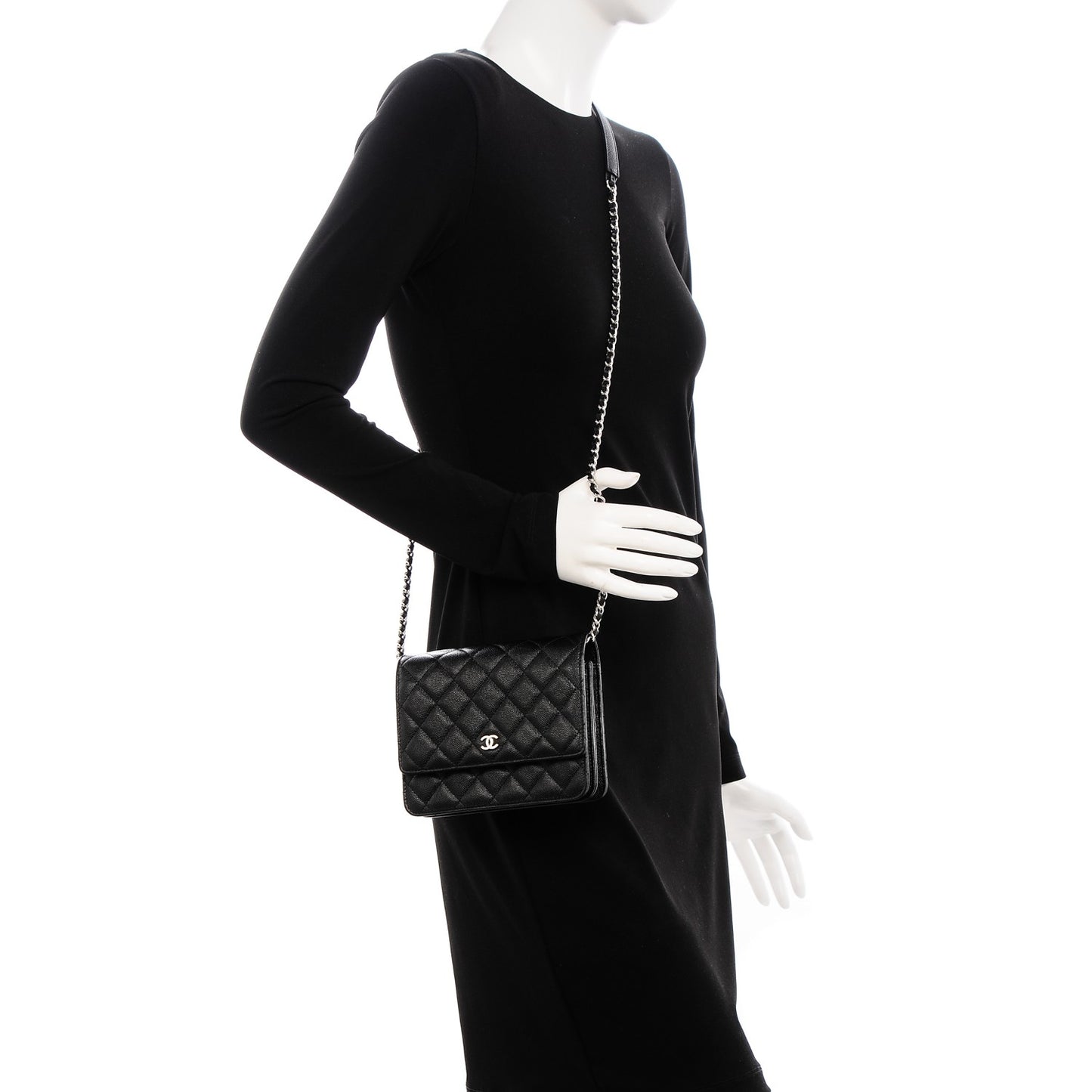 Caviar Quilted Square Wallet On Chain WOC Black