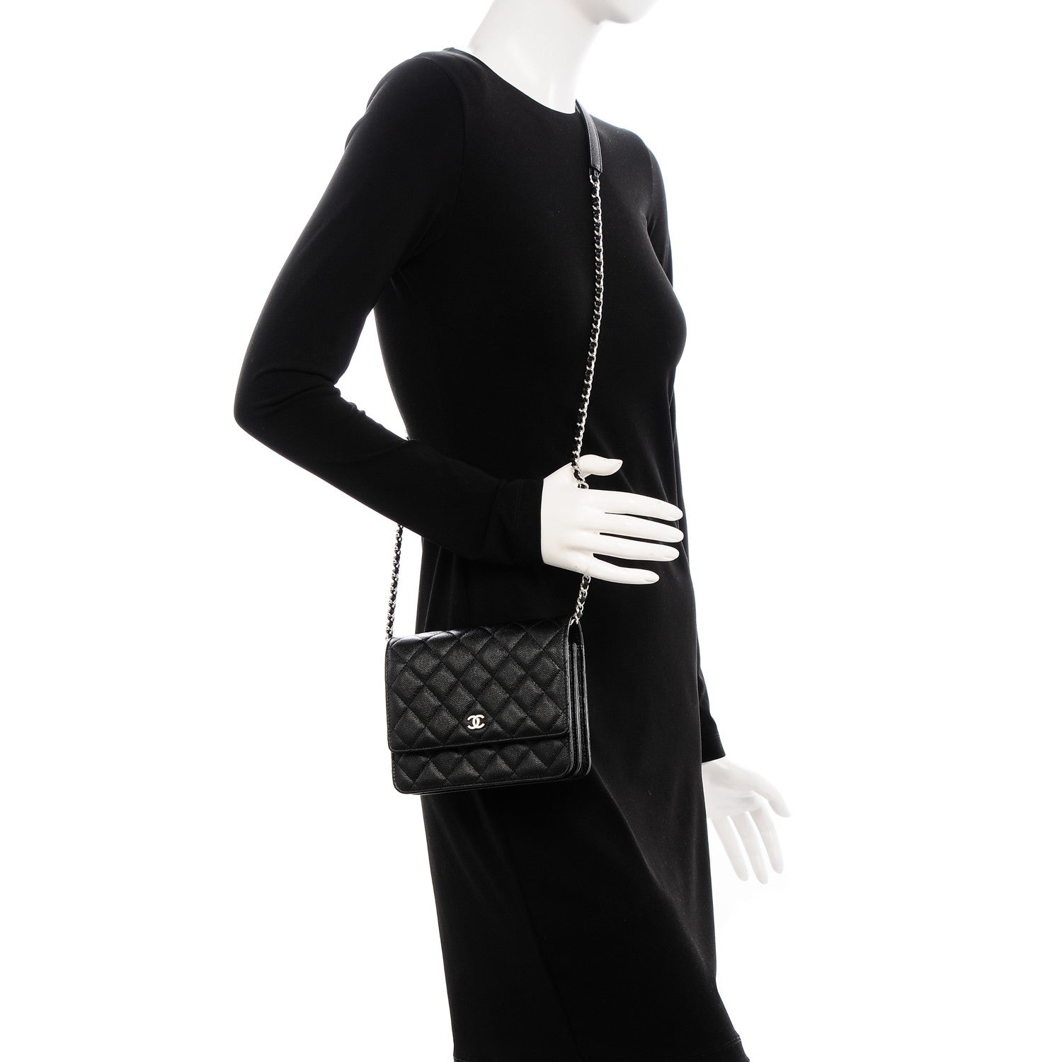 Chanel Caviar Quilted Square Wallet On Chain WOC Black 2 of 8