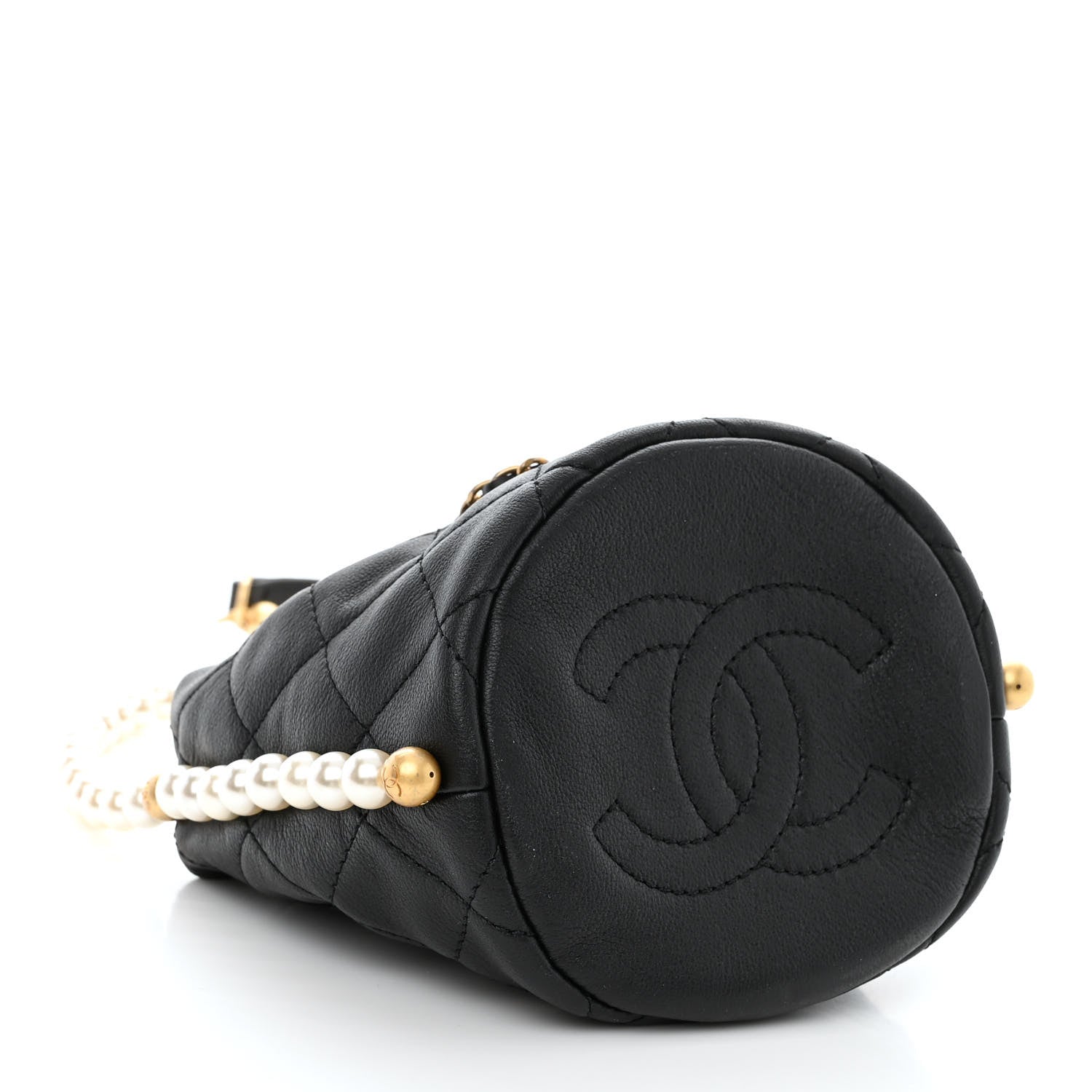 Chanel Calfskin Quilted Pearl Mini About Pearls Drawstring Bucket Bag Black 4 of 10