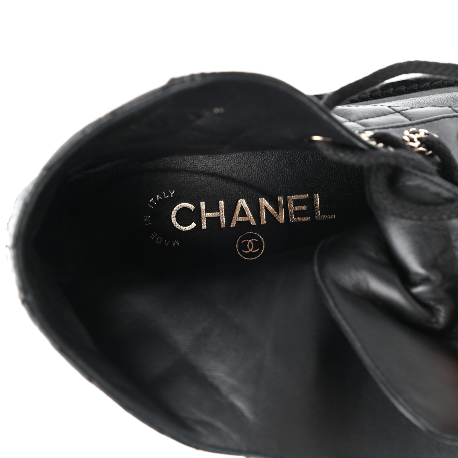 Chanel Shiny Lambskin Quilted Lace Up Combat Boots 35.5 Black 8 of 9