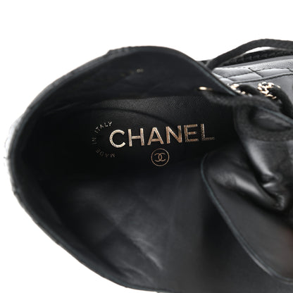 Chanel Shiny Lambskin Quilted Lace Up Combat Boots 35.5 Black 8 of 9